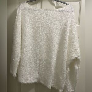 NEW E. Luna One Shoulder Eyelash Fuzzy White Sweater Size 1X